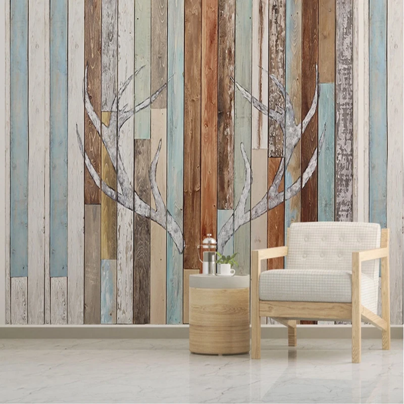 

Wooden Wallpaper Wall Mural Vintage Personality Antlers 3d Wallpapers Home Decoration