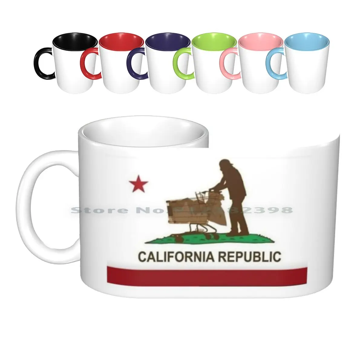 

California Homeless Flag Ceramic Mugs Coffee Cups Milk Tea Mug California Homeless Shopping Cart Poor Democrat Pushing Pusher