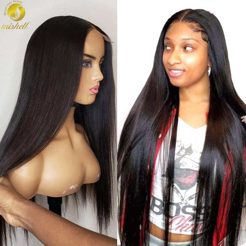 Mishell 4x4 Straight Hair Lace Closure Wig 100% Human Hair Wigs For Black Women 180 Density Preplucked 4x4 Lace Closure 40 inch