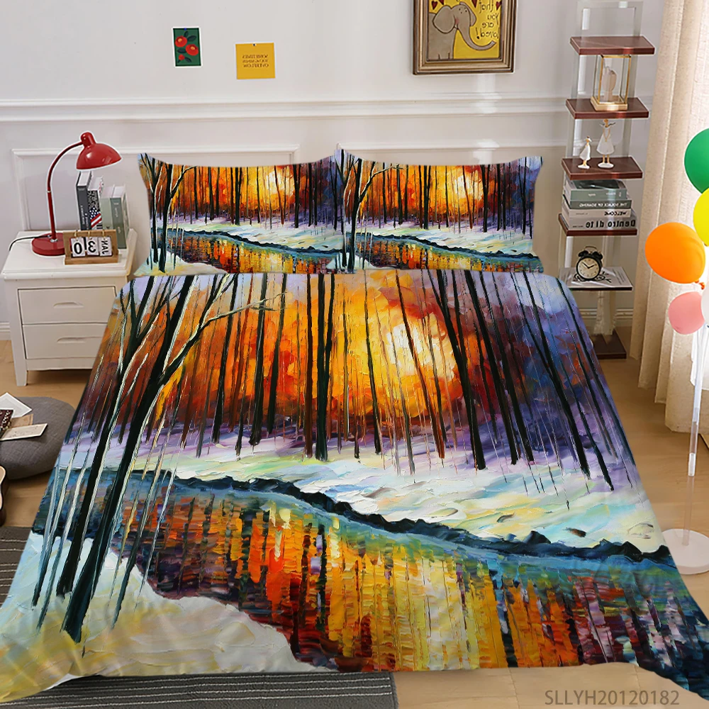 

3D Bedding Set Luxury Oil Painting Print Duvet Cover Set Polyester Bedclothes Fashionable Modern Bed Set 2/3 Pcs Dropship