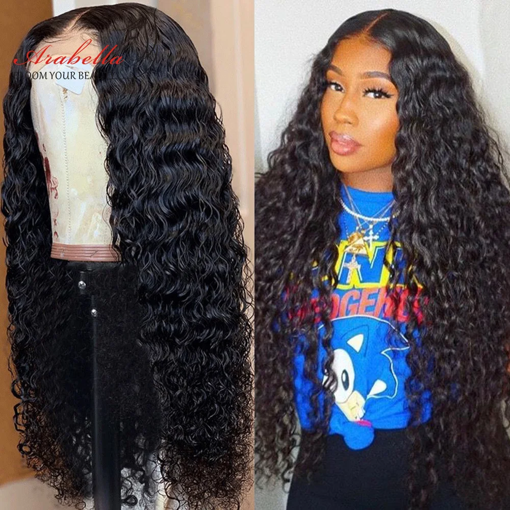 Deep Wave Wig Transparent T Part Lace Wig 100% Human Hair Wigs Bleached Knots With Baby Hair Pre Plucked Arabella Remy Lace Wig