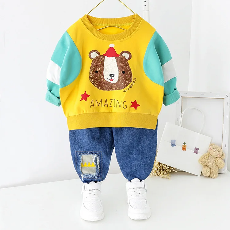 Baby boy's clothes baby girl's spring and autumn two-piece suit cotton striped smiley T-shirt pants | Детская одежда и