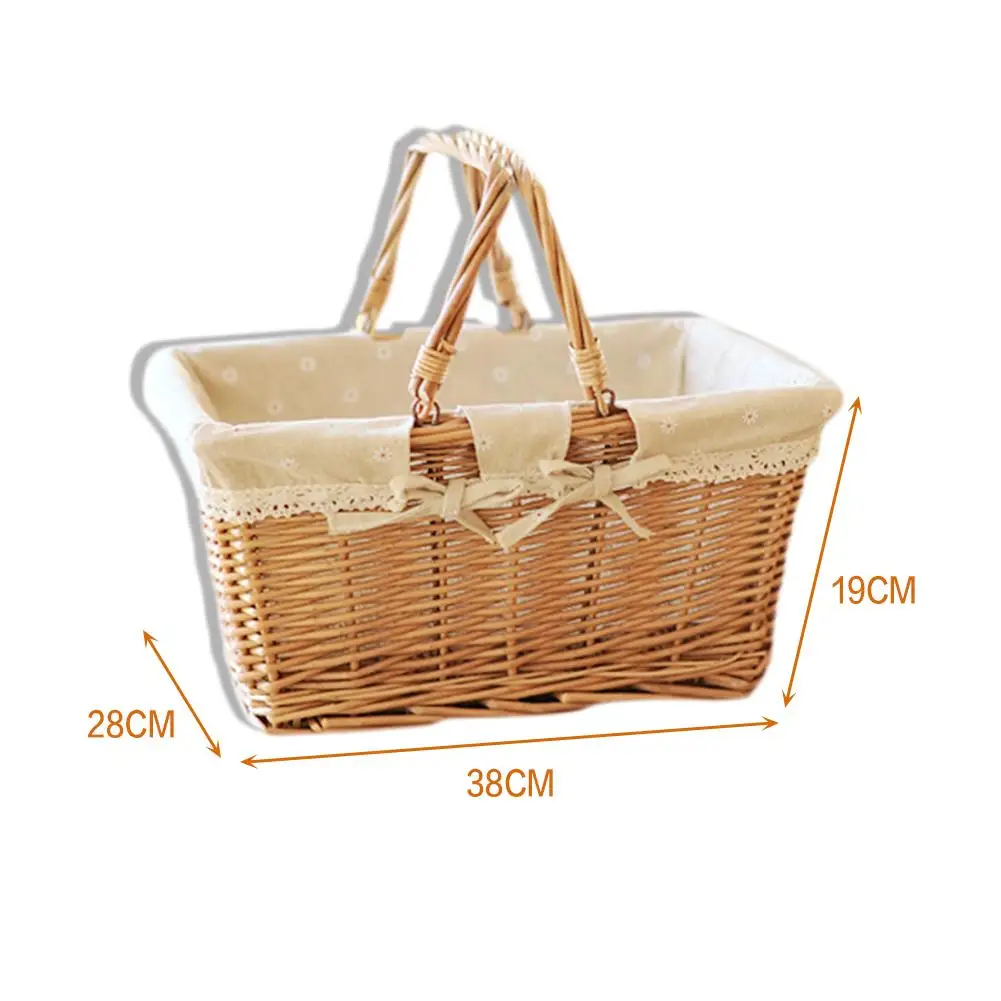 

Rural Style Willow Rattan Woven Hand Basket Portable Storage Basket Fruit Flower Basket Gift Packing Basket For Home Picnic