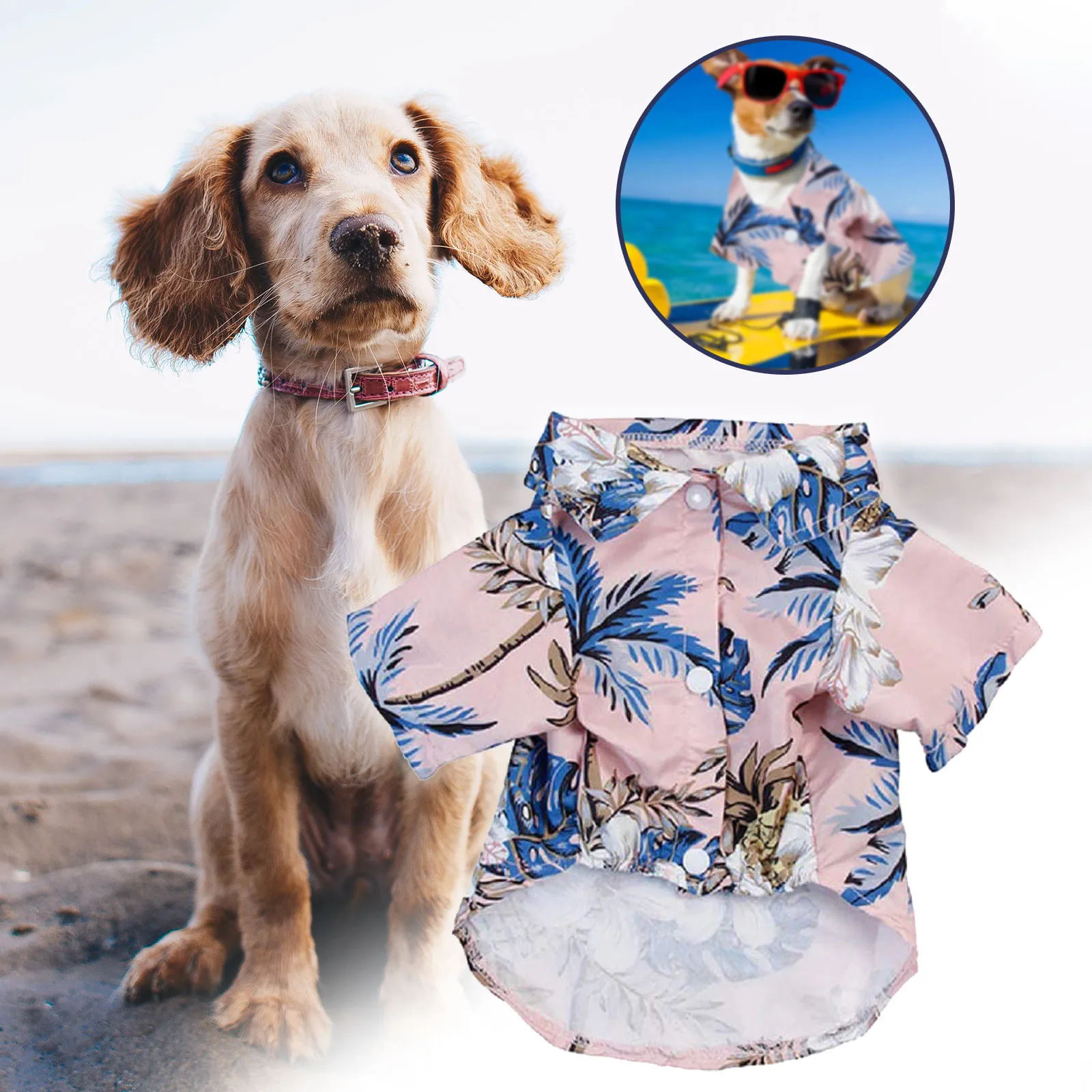 

Летняя одежда с принтом собак, модная рубашка для собак, тонкая дышащая гавайская рубашка с цветами, наряды для домашних животных, Пляжная р...