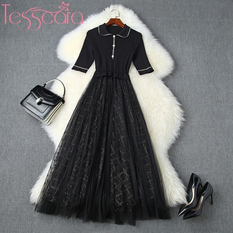 Женское модельное дизайнерское Длинное Элегантное Сетчатое платье TESSCARA