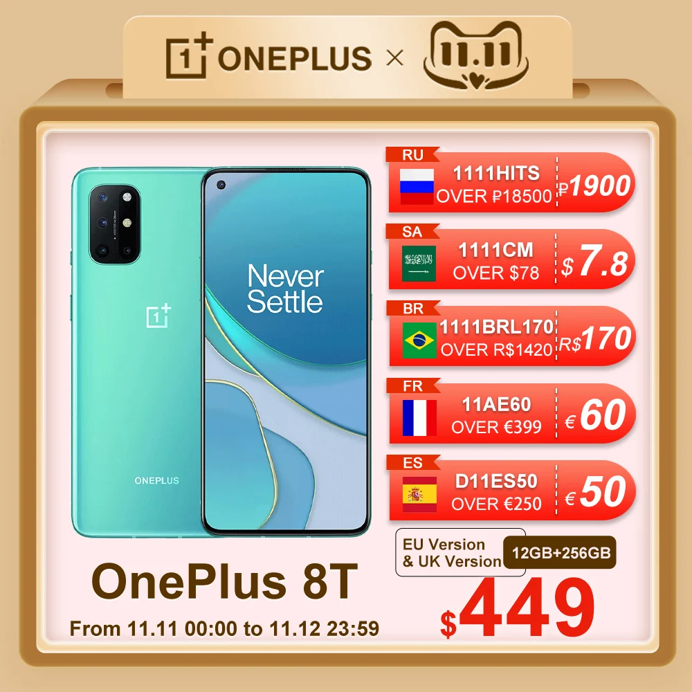 

Версия для ЕС смартфон Oneplus 8 T 8 T KB2003 телефон 12 Гб 256 ГБ 120 Гц жидкий AMOLED дисплей Snapdragon 865 65 Вт основополагающая зарядка