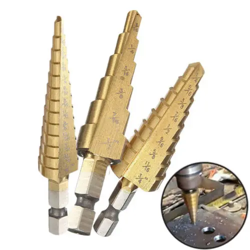 3 шт. Титан покрытием Шаг сверло комплект unibit sae конусные дыропробивной пресс hss