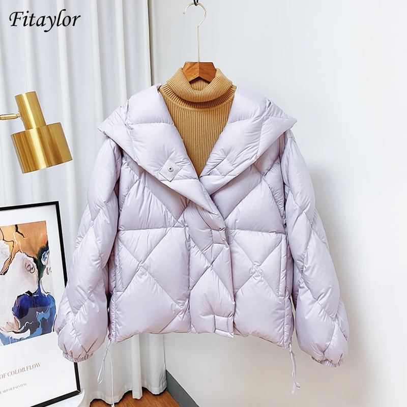 Fitaylor/Зимний высококачественный светильник с капюшоном куртка перьями для женщин