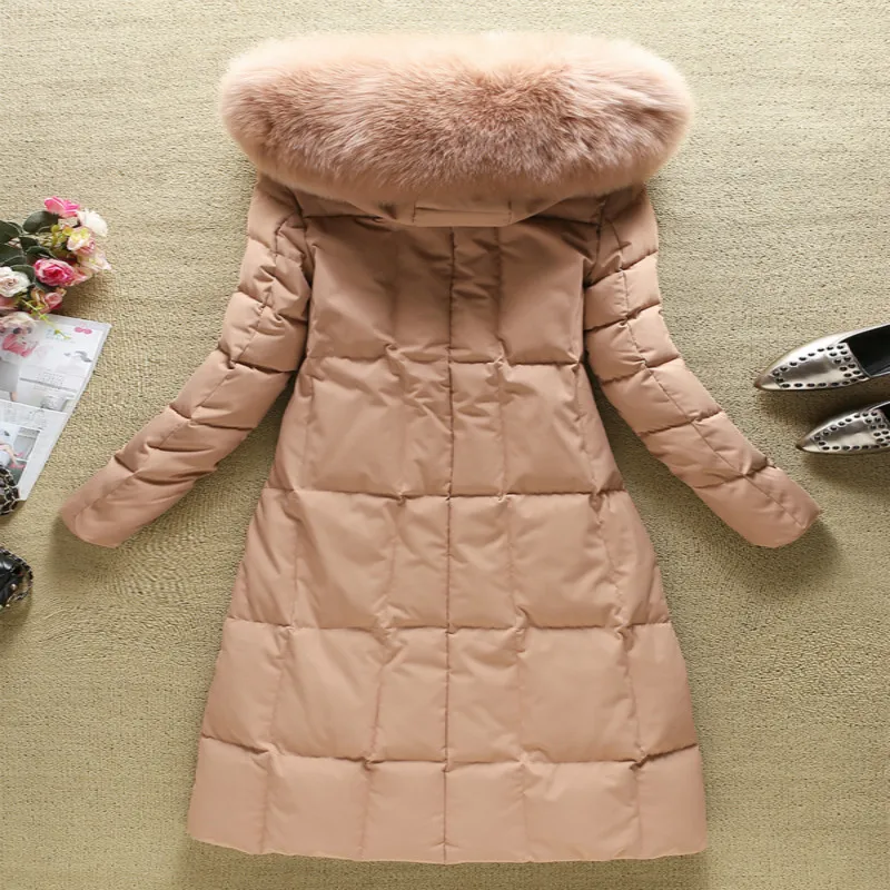 Элегантный 90% белый пуховик на утином пуху + большая женская одежда из лисьего