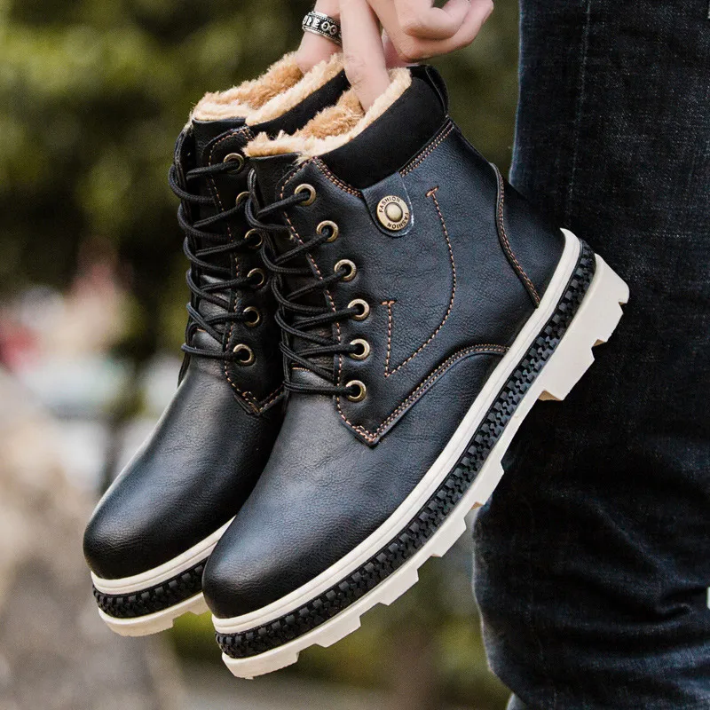 Мужские ботинки 2020 года модные зимние из искусственной кожи Мужская бархатная