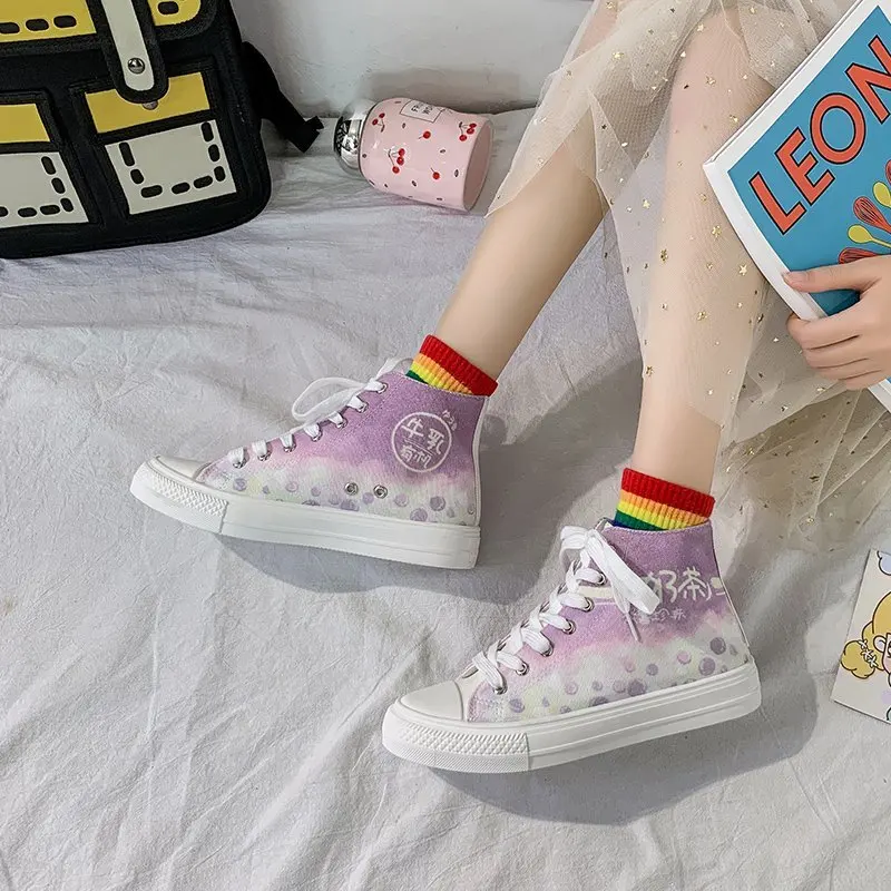 

Ladies classic canvas shoes casual fashion purple high top retro flat shoes sneakers vulcanized shoes skateboard canvas shoes