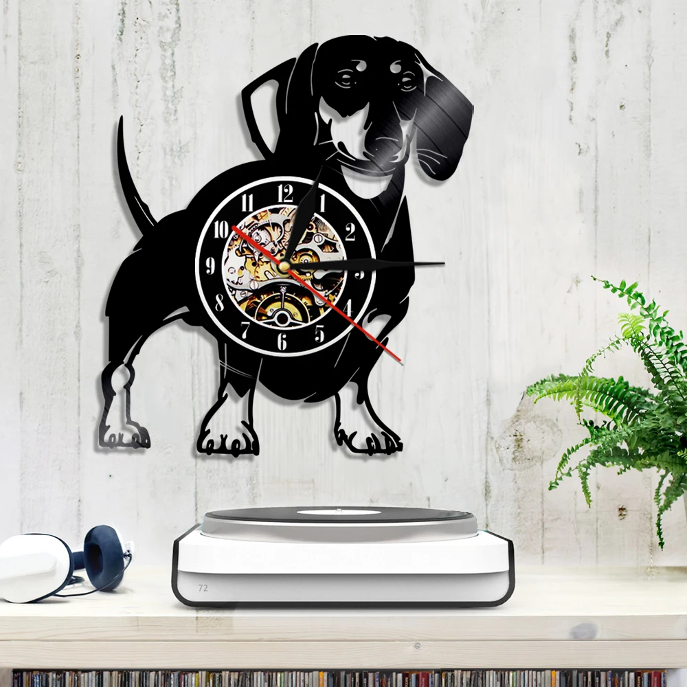 Виниловые настенные часы в виде таксы собаки щенка животного | Дом и сад