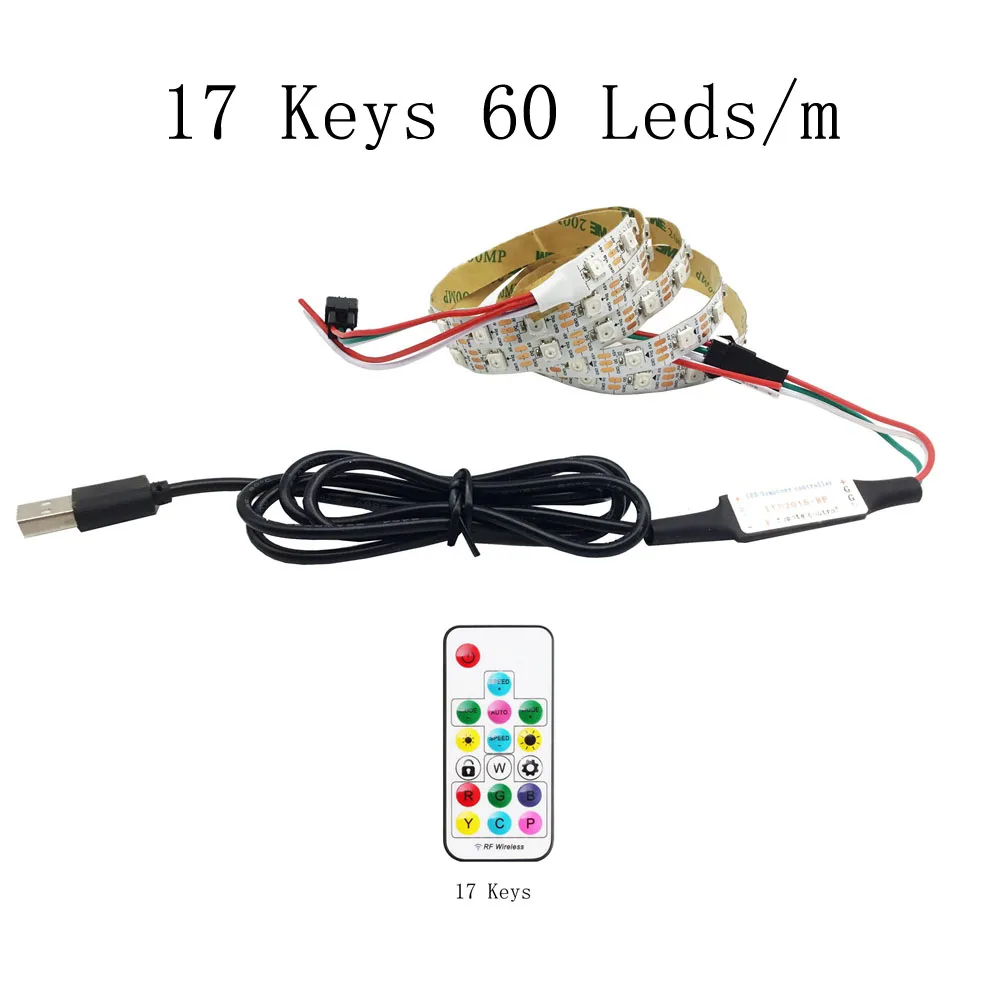 17 Keys 60 leds kit USB WS2812B Светодиодная лента светильник водонепроницаемый для HD ТВ монитор Настольный ПК экран тыловая подсветка 0,5 м~ 5 м - Испускаемый цвет: 17 Keys 60 leds kit