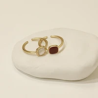mengjiqiao korean vintage trendy matte metal adjustable rings for women elegant square opal finger knuckle rings jewelry gifts