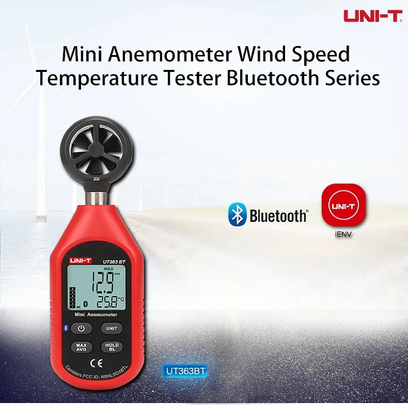 UNI T UT363BT Мини цифровой Bluetooth Анемометр Ручной измеритель скорости ветра термометр