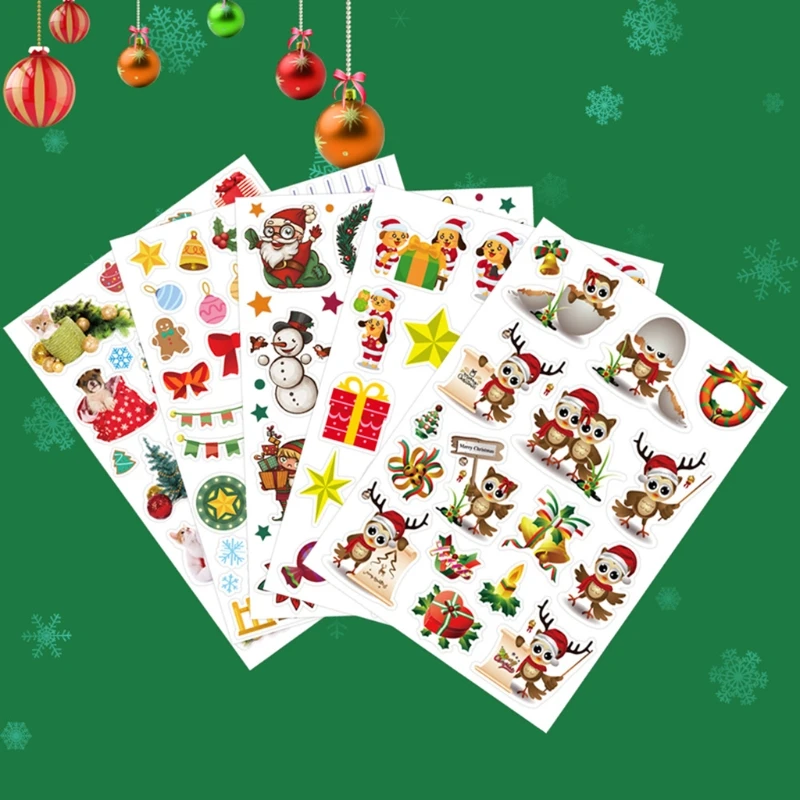 

5 Sheets Christmas Stickers Assortment Cartoon Santa Animal DIY Scrapbook Washi
