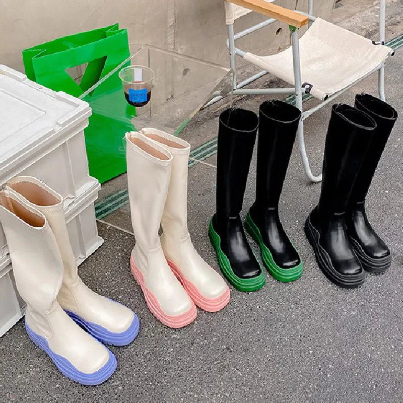 

Женские высокие ботинки на толстой платформе, Нескользящие женские ботинки из искусственной кожи, современная женская обувь на осень 2021