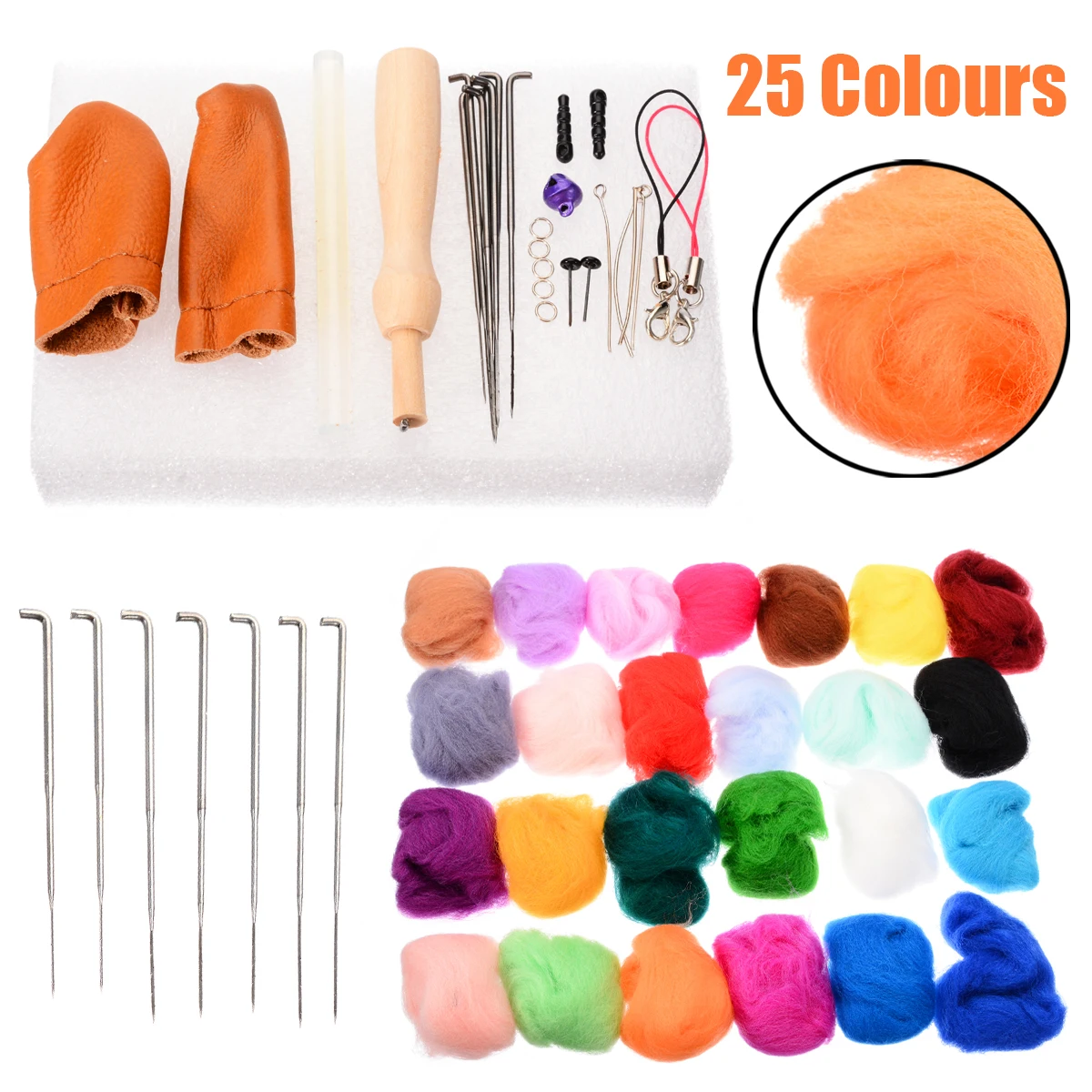 

25 colors Felting Wool Kit with Needle DIY Felting Fabric Materials Handcraft Tool for Needleworking