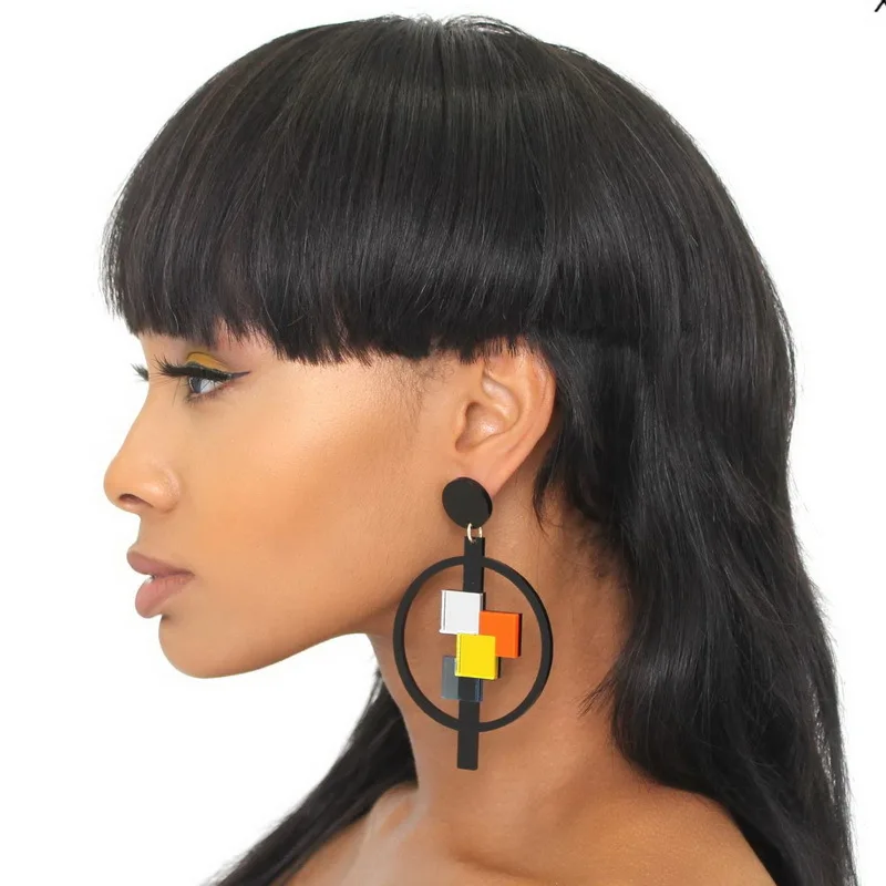 

Cute Big Acrylic Circle Drop Earring for Women Fashion Jewelry Round Hollow Rockets Cat Penguin Animal Dangle Earrings Jewelry
