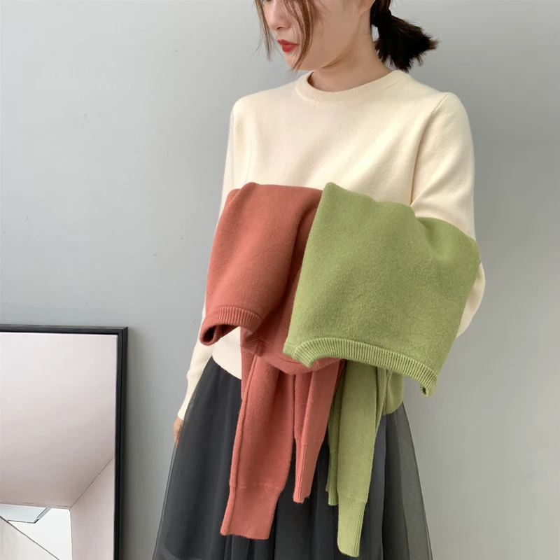 Женские шерстяные свитера и пуловеры на осень зиму повседневный укороченный