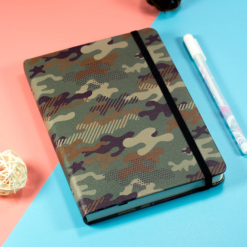 B6 Camouflage Dotted Grid Bullet Notebook Travel Journal 160gsm Hardcover Elastic Band Thick Paper Diary Planner