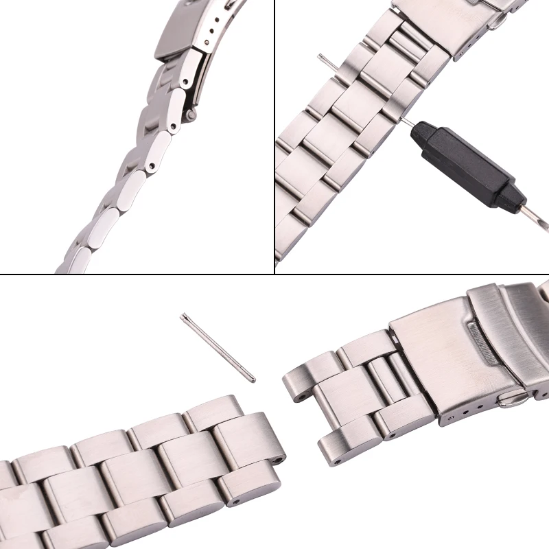 20mm 22mm Stainless Steel Watch Bracelet Silver Black Curved End Watchbands Women Men Metal Watch Strap