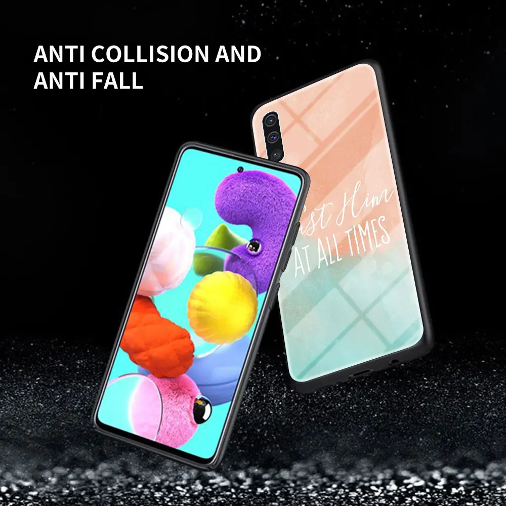 

Glass Case For Samsung Galaxy A51 A50 A71 A70 M31 A31 A30 A72 A91 A40 A10 M51 M30s Capa Shockproof Bag Bible Verse