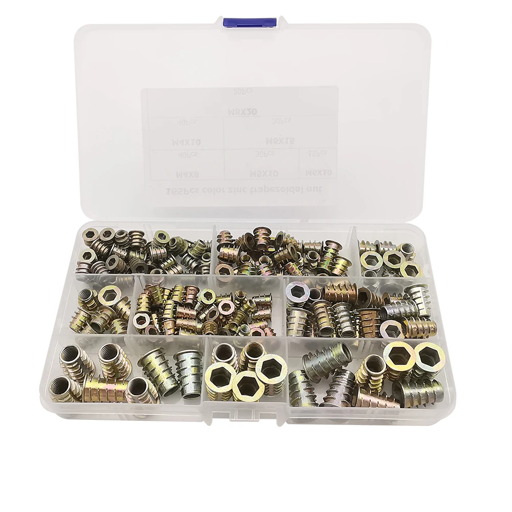 

165Pcs Threaded Insert Nuts Zinc Alloy Bolt Fastener Zinc Alloy M4/M5/M6/M8 Furniture Inserts Hexagon Socket Assortment Tool Kit