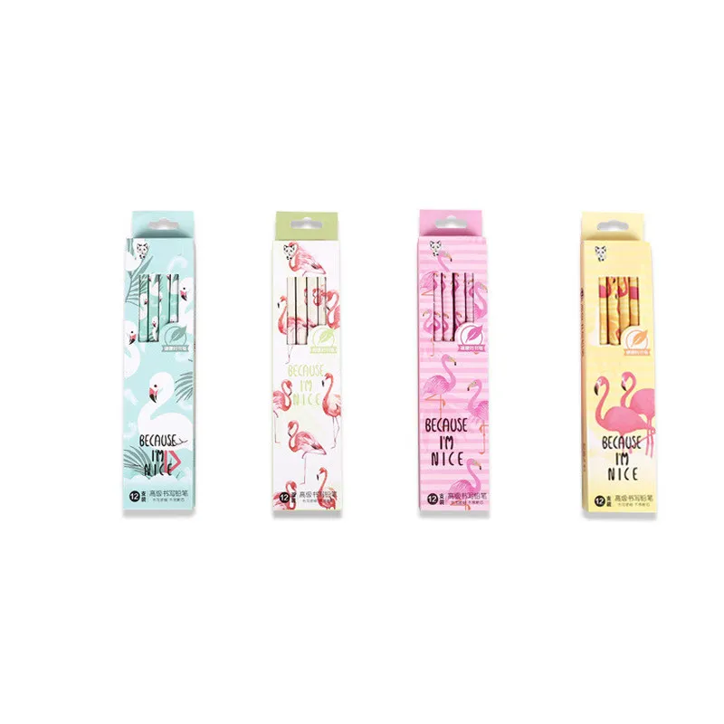 12 шт./лот Милая рубашка с изображением фламинго деревянный карандаш ластиком