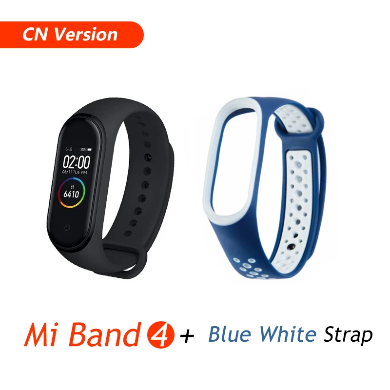 CN Add Blue White Xiaomi mi-браслет 4 музыкальный смарт-браслет mi Band 4 браслет пульсометр фитнес 135 мАч цветной экран Bluetooth 5,0 браслеты - Цвет: CN Add Blue White