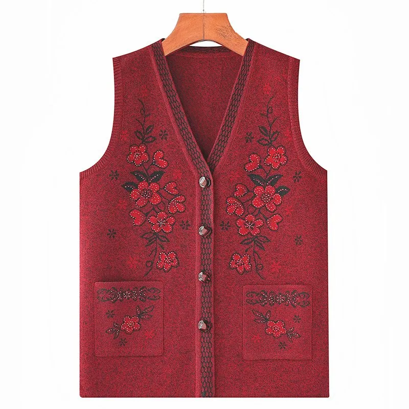 

Autumn Wool V-neck Sweater Vest Women's Sweater Mom Sleeveless Sweater Women Knitted Sweater Vests for Women Casual Warm Tops