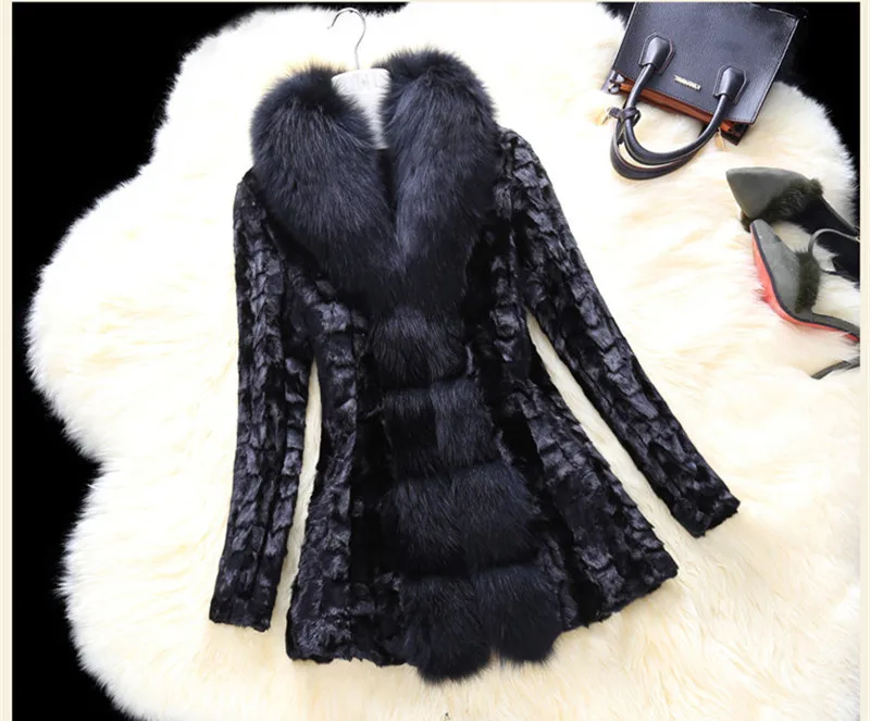 

High Quality Mink Manteau Femme Fox Furs Collar Coats Womens Thick Warm Faux Fur Coat Plus Size 6XL 7XL WXF043