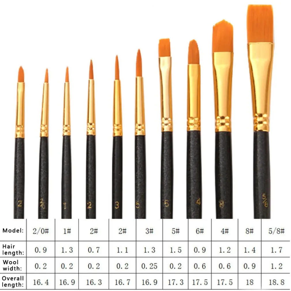 

Artist Nylon Paint Brush Professional Watercolor Acrylic Wooden Handle Painting Brushes Art Supplies Stationery 10 pcs