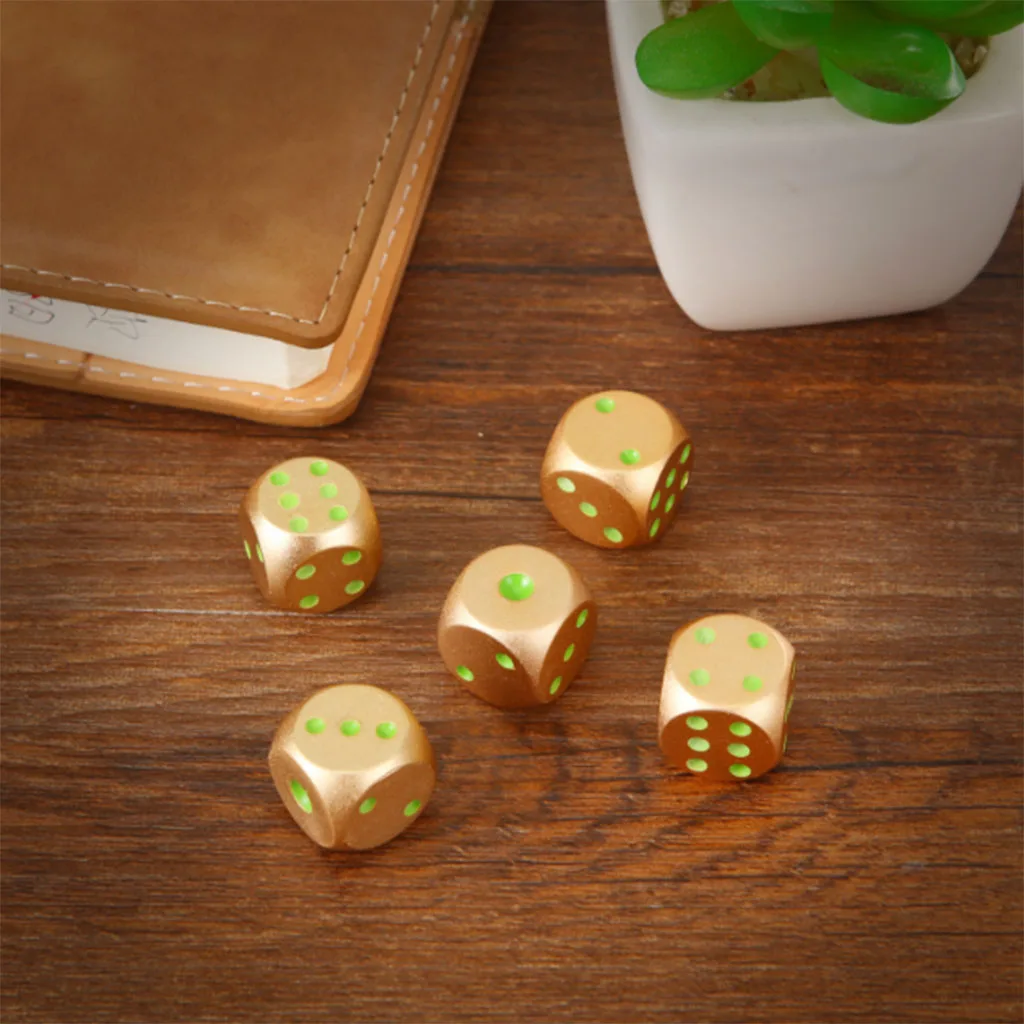 

5pcs 6 Sided 16mm D6 Dice Die Metal Golden/Red with Luminous Pips
