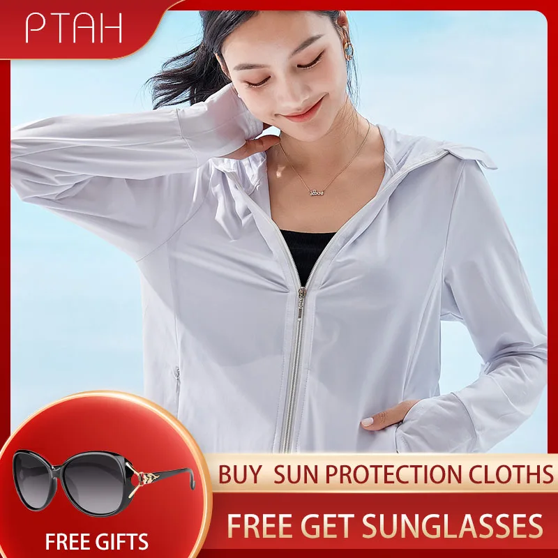 

[PTAH] Fashion UPF 50+ Sun Protection Women's Clothing Zip Up Hoodie Long Sleeve Running Hiking Jacket Outdoor Performance Shirt