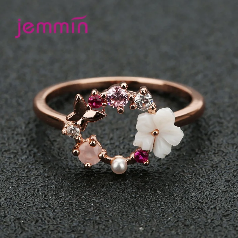 

Rose Gold Color Genuine 925 Sterling Silver Rings For Women Fashion Jewelry Gift Flower Shape Wedding Birthday Jewelry Accessory