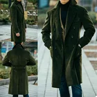 Темно-зеленые мужские костюмы из шерсти, толстая модная длинная мужская куртка на заказ, модная деловая куртка с лацканами, высокое качество