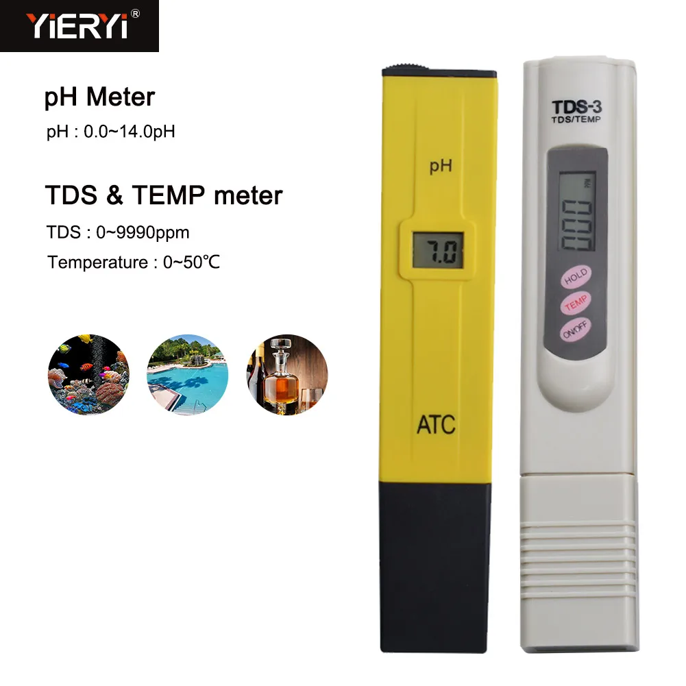 Портативный Цифровой TDS измеритель yieryi + PH метр с ATC тестером качества воды и