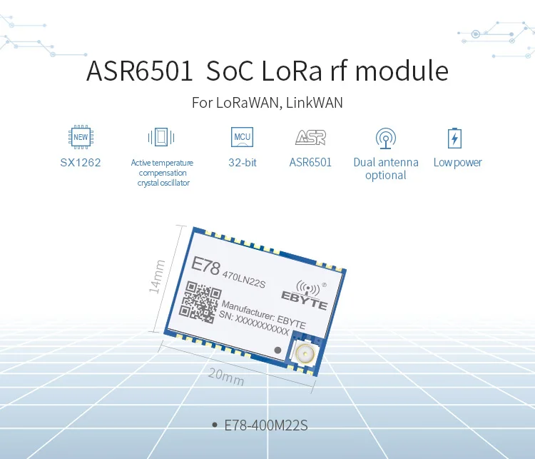 ASR6501 SoC LoRa 22dBm беспроводной приемопередатчик LoRaWAN SPI E78-470LN22S 128Кб SMD IPEX отверстие для штампа разъем TCXO РЧ модуль