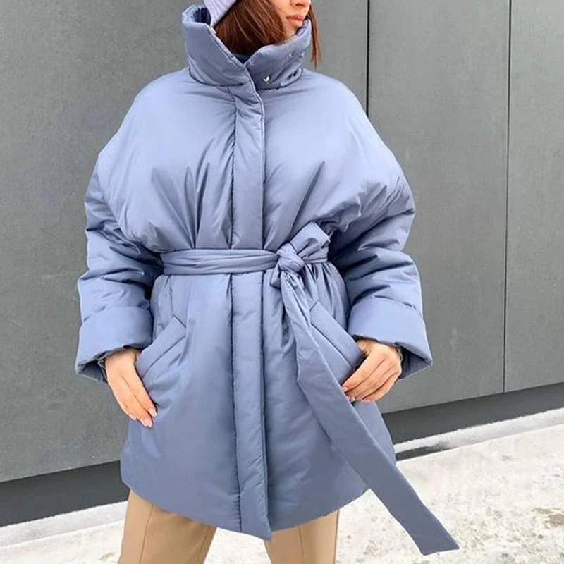 

Waisted Parkas Women Simple Fashion Coats Women Elegant Spring Stand Collar Cotton Jackets Female Ladies