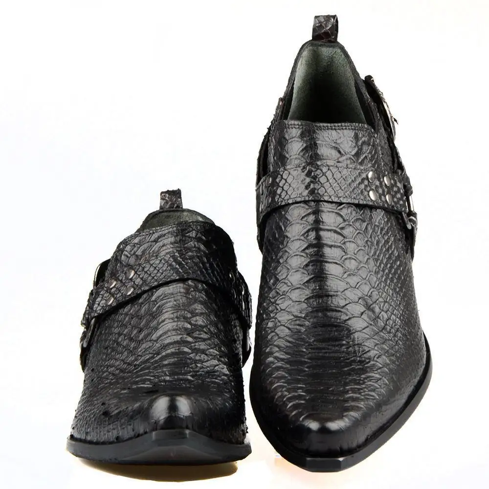 

FootCourt- Black Cowboy Shoes Genuine Snake Printed Leather Pointed Toe Men Fashion Texas Shoes Made in Turkey Luxury Handcraft