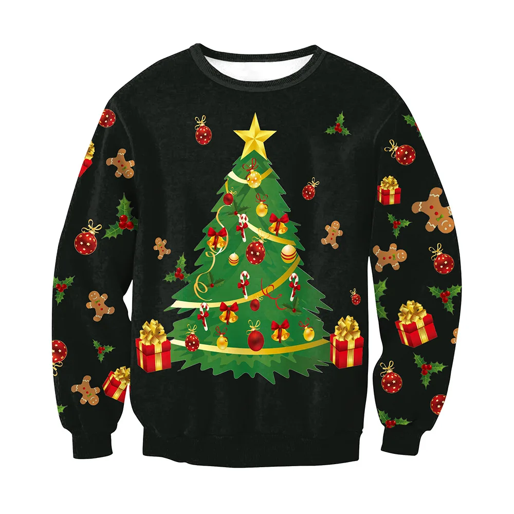 

Рождественская одежда, зеленая Рождественская елка, подарок, Женское пальто с принтом, свободная толстовка с круглым вырезом, мужские толст...