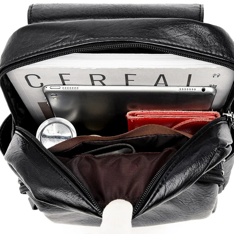 

Brand Leather Large-Capacity Female Backpack Leisure Double Zipper Waterproof Teen Girl School Bag Travel Bag Shoulder Bag