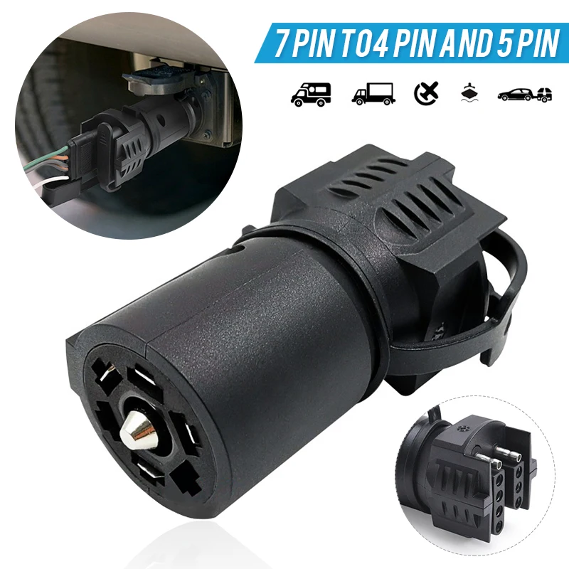 

1pc 12V Trailer RV Boat Socket Adapter 7 Way to 4 and 5 Way Plug Flat Blade Connector Adapter Accessories