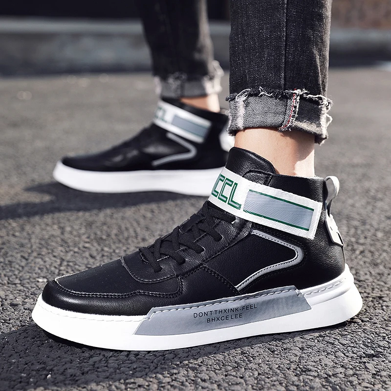 

New 2020 High top Sneakers Comfortable Men Vulcanize Shoes Non-slip Sneakers Men Leather Replica Shoes Chunky Sneakers