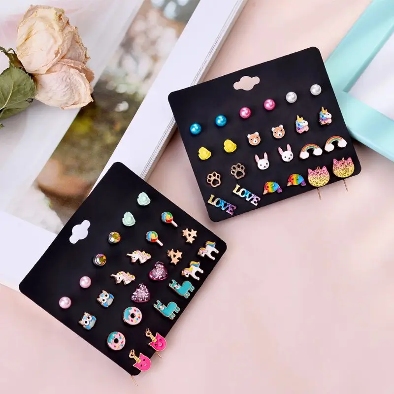 

24 Pairs Earrings Stud Set Mixed Cute Animals Butterfly Heart Piercing Jewelry