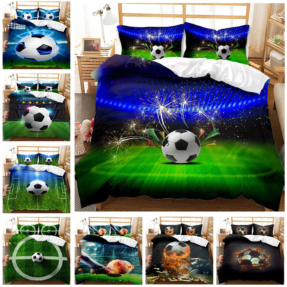 

3D Green Football Field Soccer Comforter Sets Twin 2-3 Pcs Boys Girls Twin Soccer Bedspread Coverlet Quilt Comforter