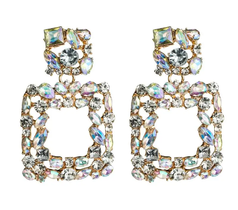 Style 2 White KMVEXO многоцветные трапециевидные кристалл AB Висячие серьги для женщин женские длинные геометрические серьги Свадебные украшения - Окраска металла: Style 2 White