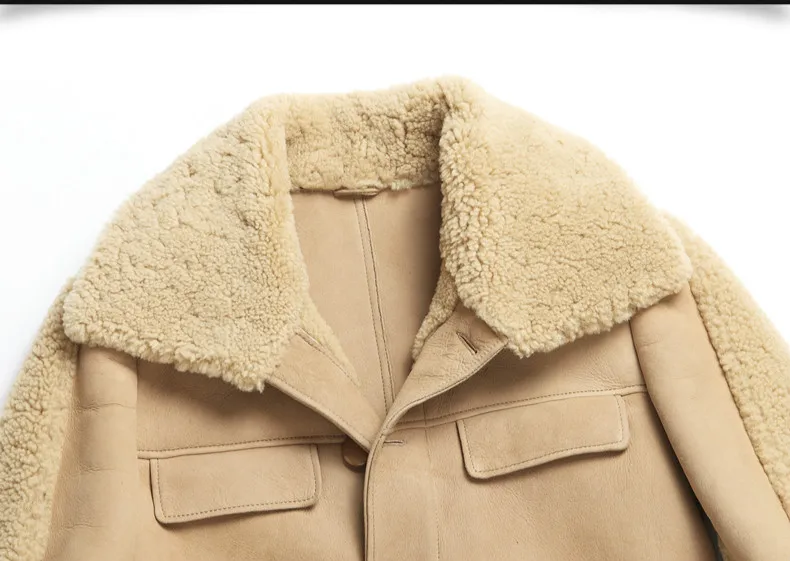 

Men Winter Jacket New Genuine Shearling Coat Sheepskin one Mens Real Leather Jackets Single Breasted Lamb Fur Coats