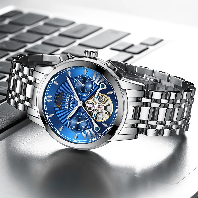 Montre Homme LIGE мужские s часы Топ люксовый бренд мода Tourbillon автоматические механические часы мужские водонепроницаемые часы со скелетом